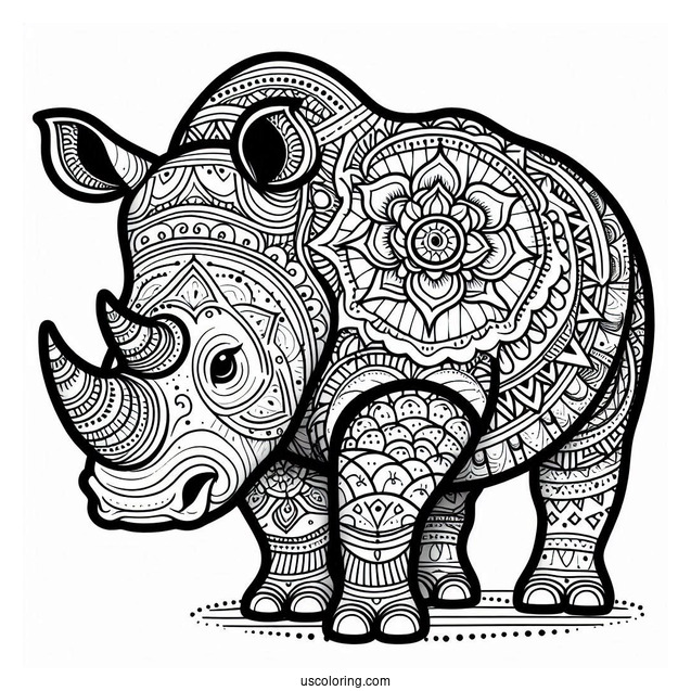 Rhino Mandala Coloring Page For Adults