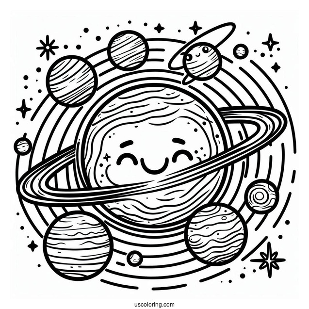 Smiling Planets Of Our Solar System Coloring Picture