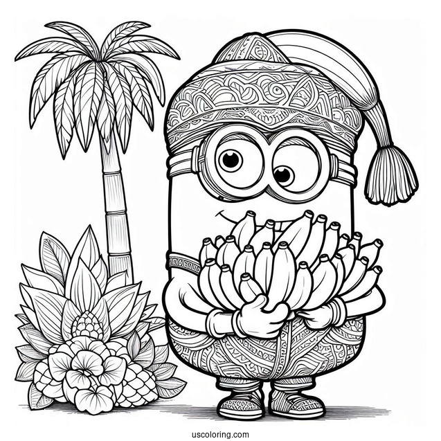 Minion Holding Bananas Coloring For Kids