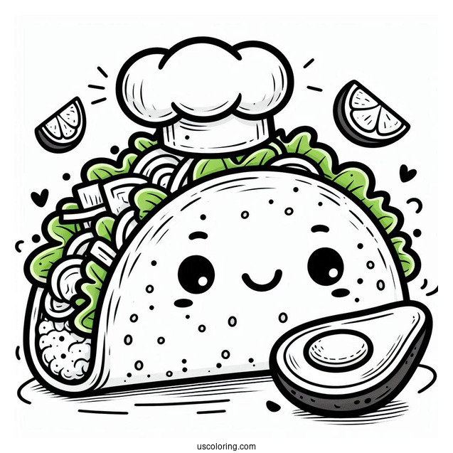 Cartoon Taco With Chef Avocado Coloring Page For Kids