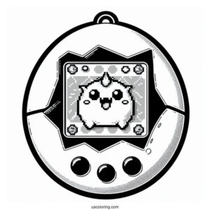 Realistic Tamagotchi Coloring Page Console With Pixelized Pets On The Screen