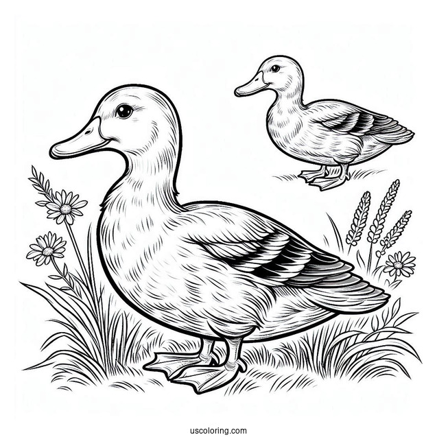 Realistic Coloring Page Of a Duck