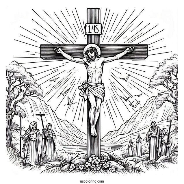 Crucifixion of Jesus On The Cross Coloring