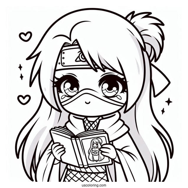 Kawaii Kakashi Coloring Page Holding An Icha Icha Book For Kids