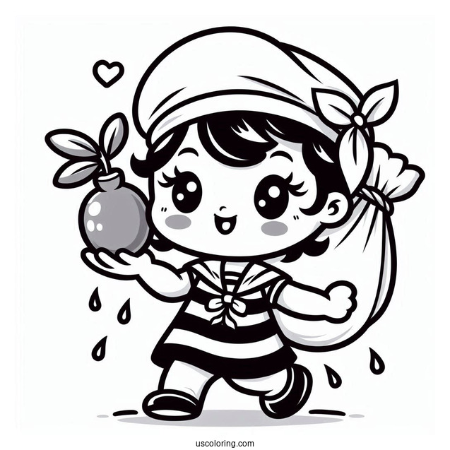 Kawaii Chibi Popeye Coloring Page Carrying Olive Oyl For Preschoolers