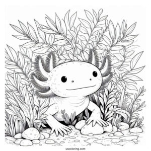 Axolotl Coloring Page Hiding Behind Vegetation