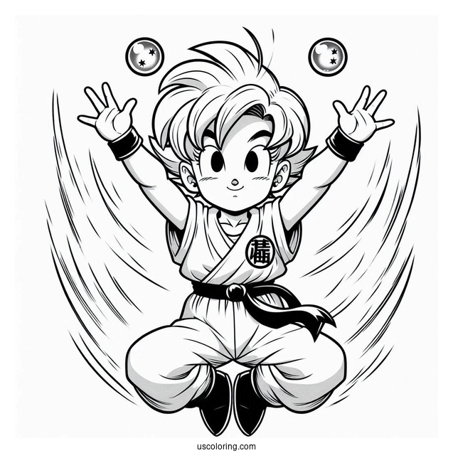 Dragon Ball Z Coloring Page Of Young Bulma With Hands Raised