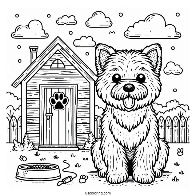 Coloring Page Of Terrier In Front Of Dog House