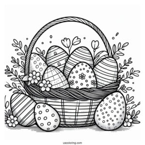 Easter Eggs In A Basket Coloring Page