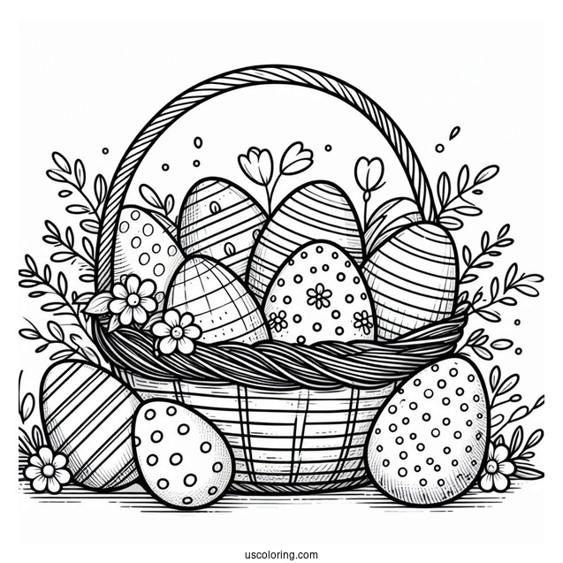 Easter Eggs In A Basket Coloring Page