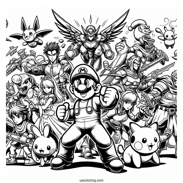Super Smash Bros Coloring Page Of All Characters