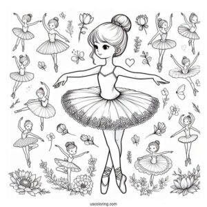 Ballerina Standing On Toes To Color