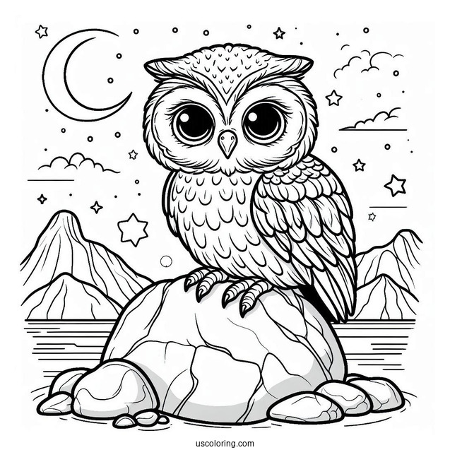 Coloring Sheet Of Owl Sitting On Rock