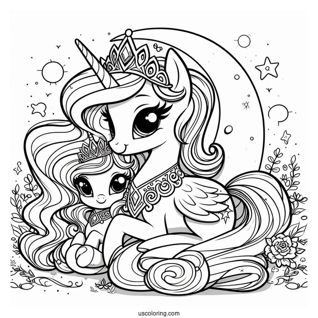 Princess Celestia Coloring Page With Baby Princess Luna