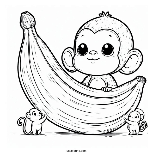 Massive Banana Coloring Page Beside A Small Monkey