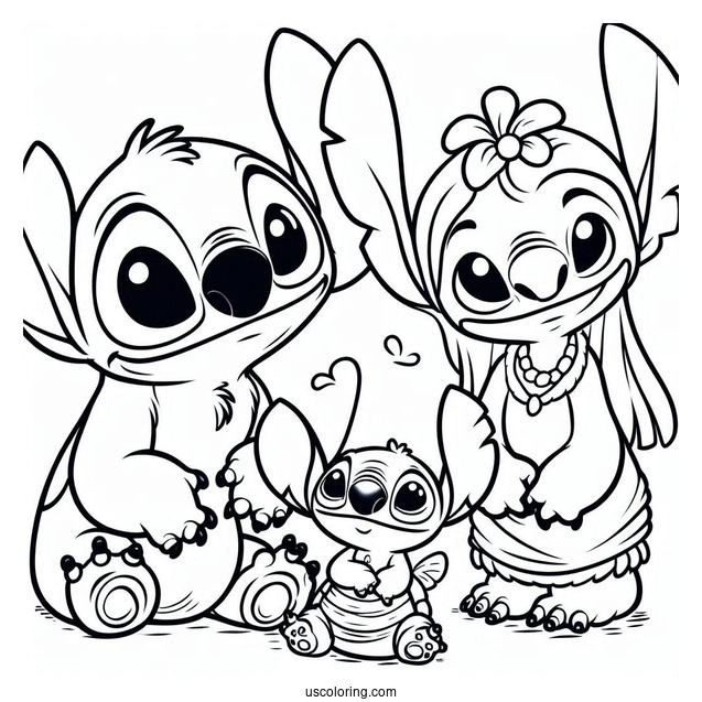 Scrump, Stitch, And Angel Coloring Page