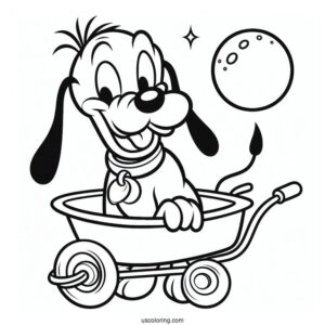 Simple Pluto Coloring Page In Wheelbarrow For Preschoolers
