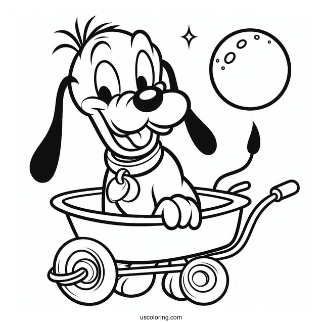 Simple Pluto Coloring Page In Wheelbarrow For Preschoolers
