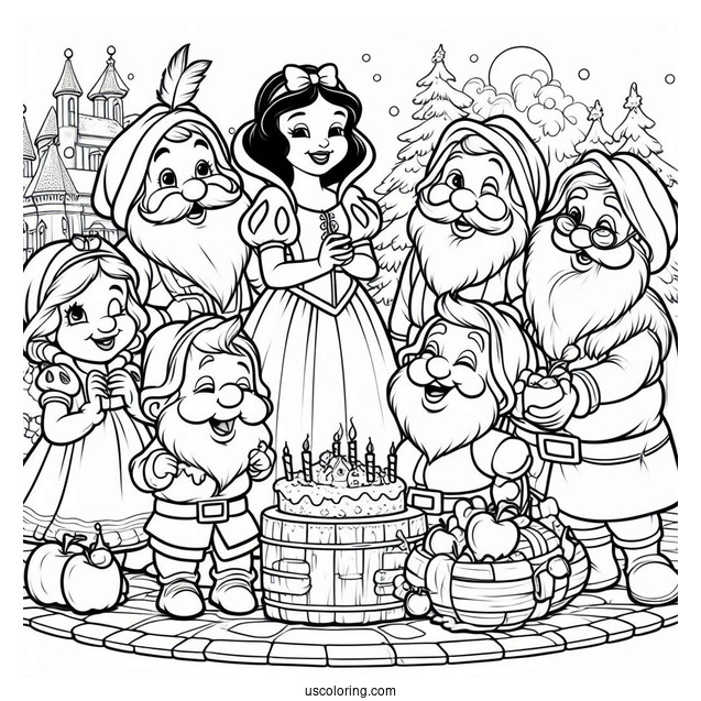 The Seven Dwarfs With Snow White To Color