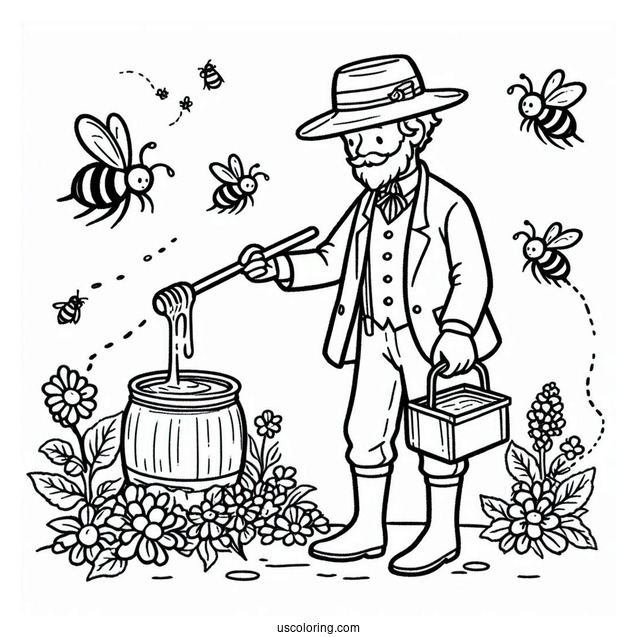 Bee Coloring Page Of Man Collecting Honey From A Apiary