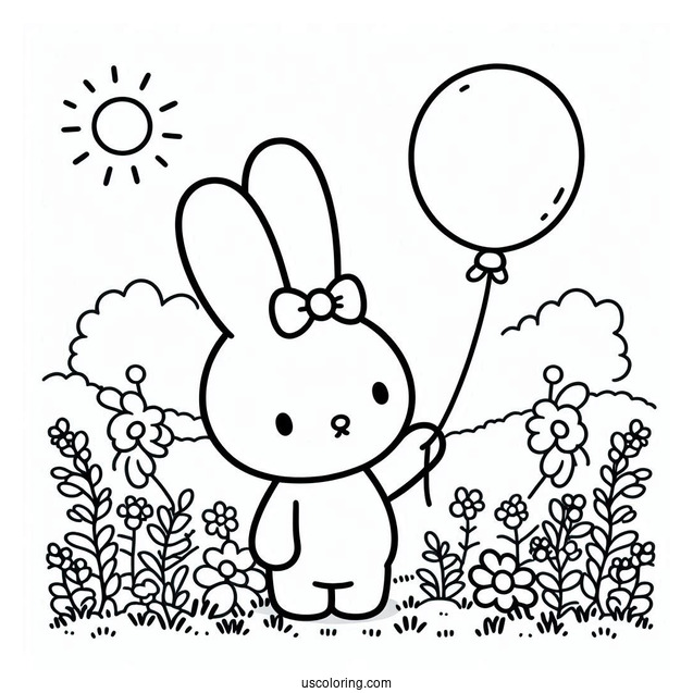 Miffy Coloring Page Holding Balloon In The Garden