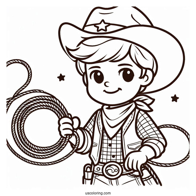 Cowboy Coloring Page Holding A Lasso