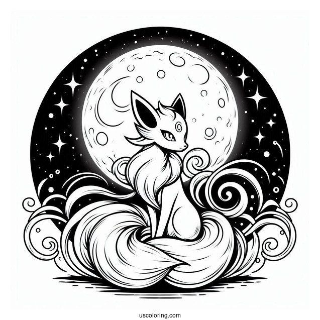 Ninetales In Front Of Full Moon Coloring Page