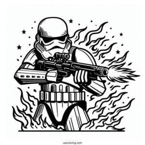 Easy Stormtrooper Coloring Page Shooting Blaster With Flames In The Background