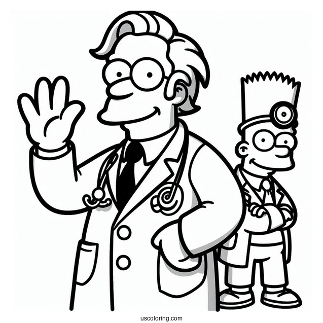 Simpsons Coloring Pages Of Dr Nick Riviera Waving For Kids