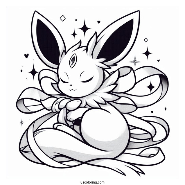 Sylveon Coloring Page Hugging Espeon With Ribbons
