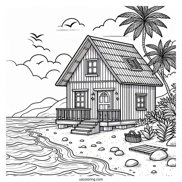 Beach Coloring Page House By The Shore