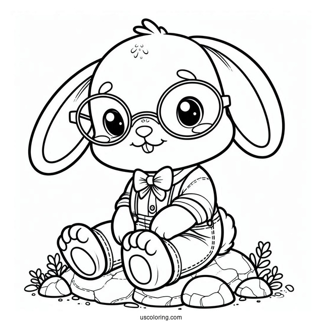 Nerdy Rabbit Coloring Page Sitting On A Rock For Kids