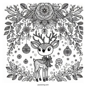 Intricate Rudolph Coloring Page Mandala With Mistletoes