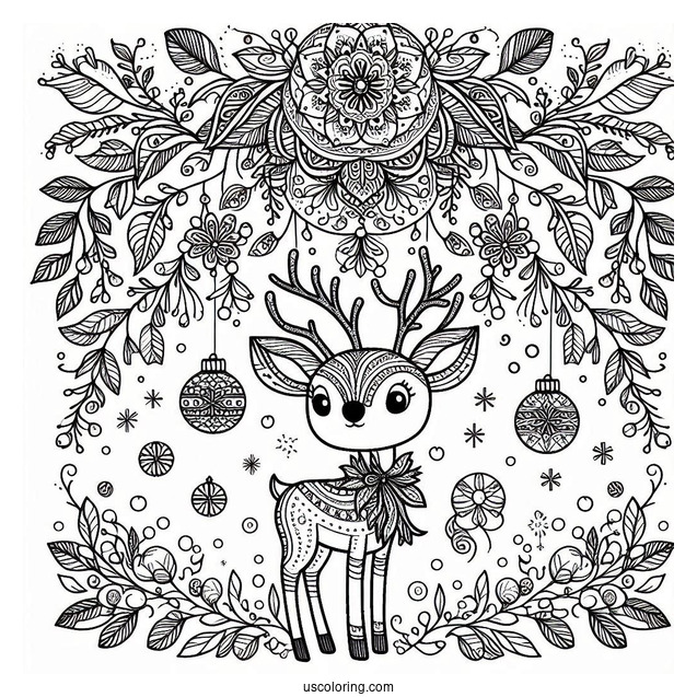 Intricate Rudolph Coloring Page Mandala With Mistletoes
