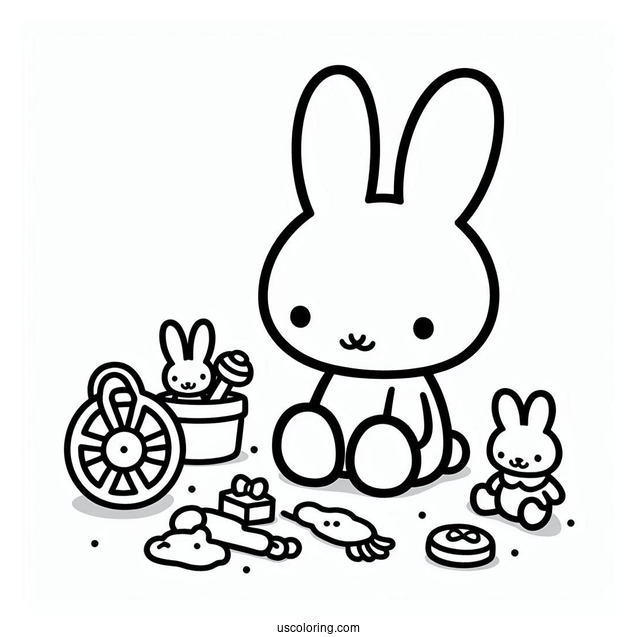 Simple Miffy Coloring Page With Toys For Preschoolers
