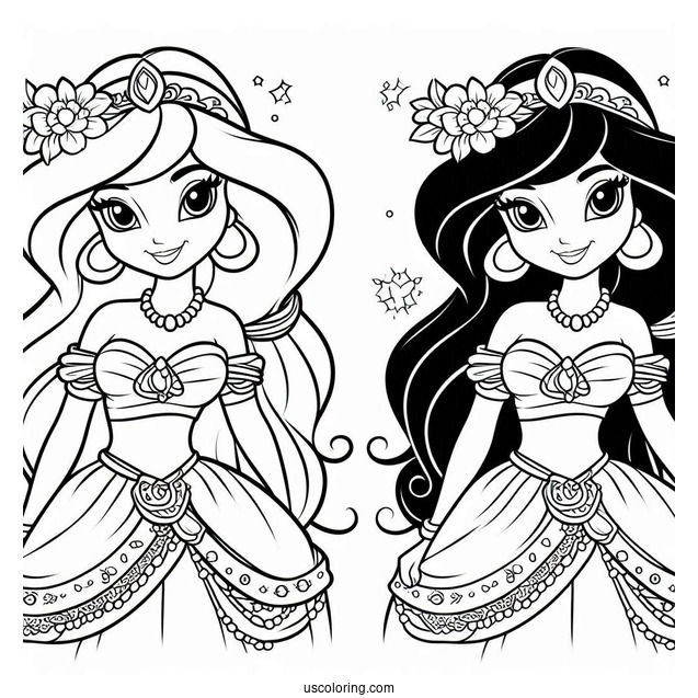 Cute Princess Coloring Page Of Jasmine