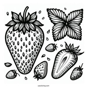 Easy Strawberry Coloring Page With Seeds For Kids