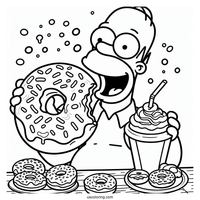Coloring Page Of Homer Eating Big Donut