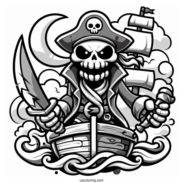 Brawl Stars Coloring Page Of Scary Cursed Pirate Holding Sword On Ship