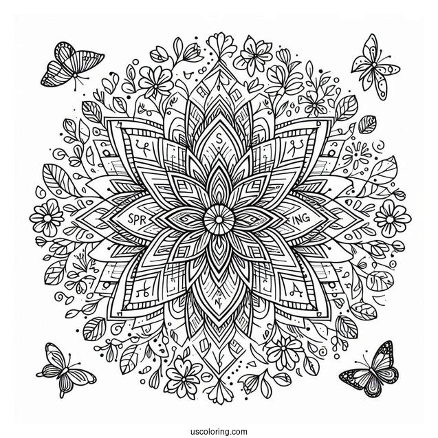 Intricate Spring Flower Mandala With Words At The Center
