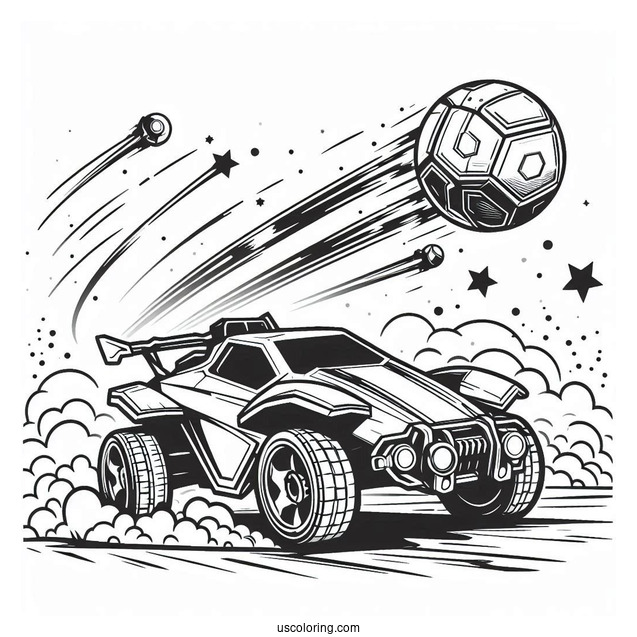 Rocket League Coloring Page Ball Flying Towards A Battle Car
