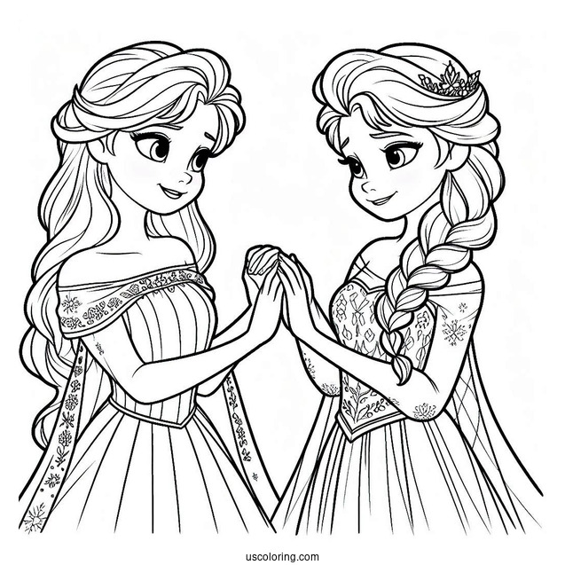 Elsa And Sister Holding Hands Coloring Sheet