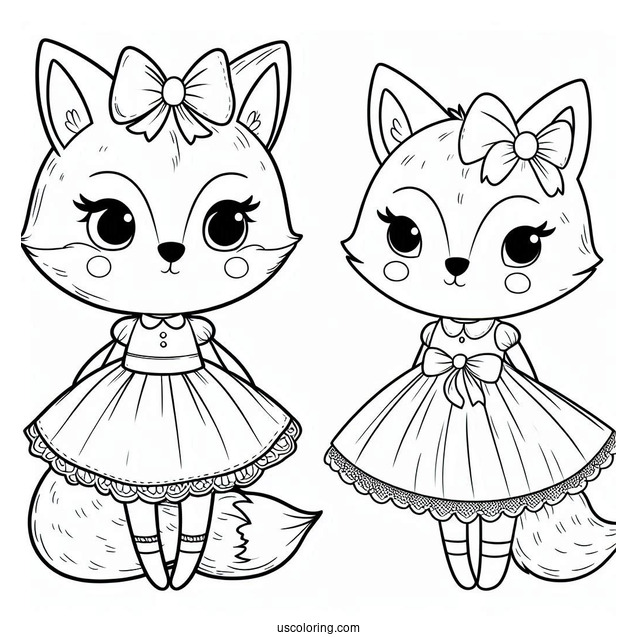 Little Girl Fox With A Bow And A Dress