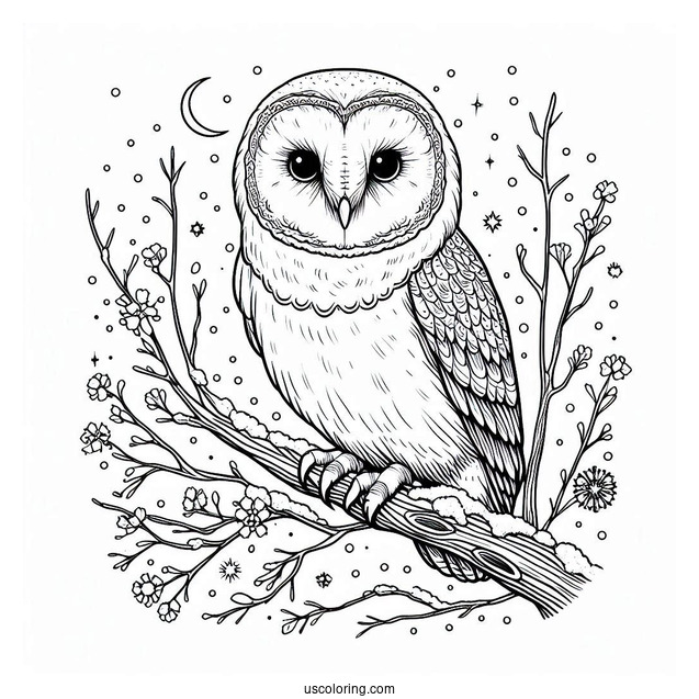 Simple Barn Owl In Snow To Color