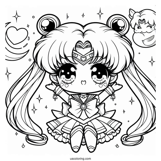 Kawaii Helios And Chibiusa Coloring In For Kids
