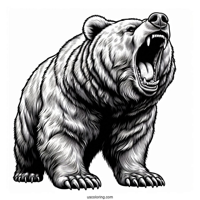 Realistic Roaring Bear Coloring Page