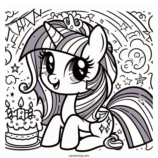 Happy Birthday Twilight Sparkle Coloring Sheet