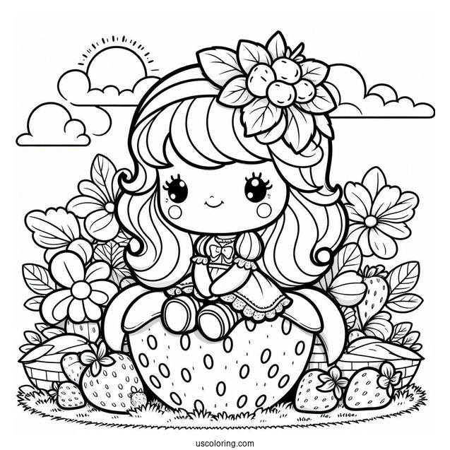 Strawberry Shortcake Coloring Page Sitting On Flower