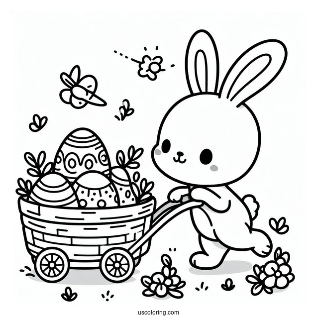 Easter Bunny Coloring Page Pulling A Cart Of Easter Eggs