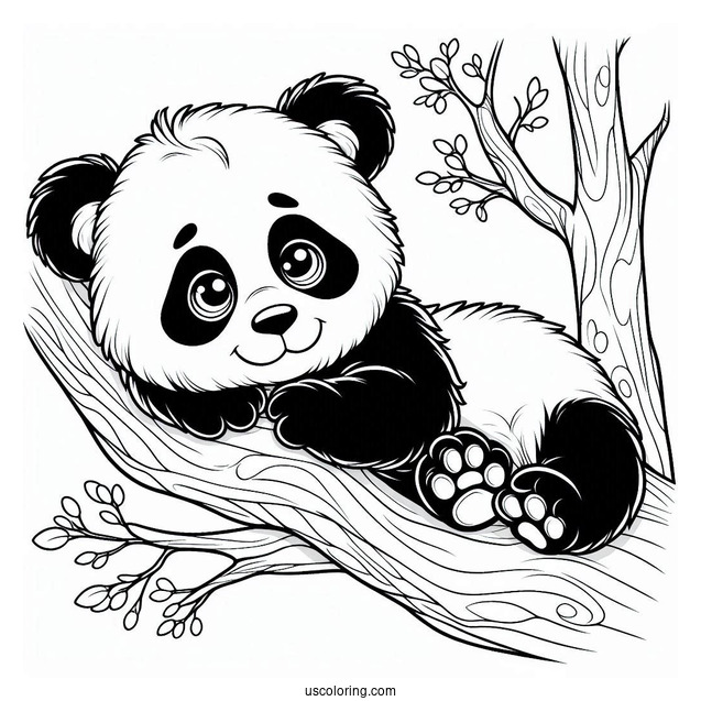 Baby Panda Resting In Tree To Color
